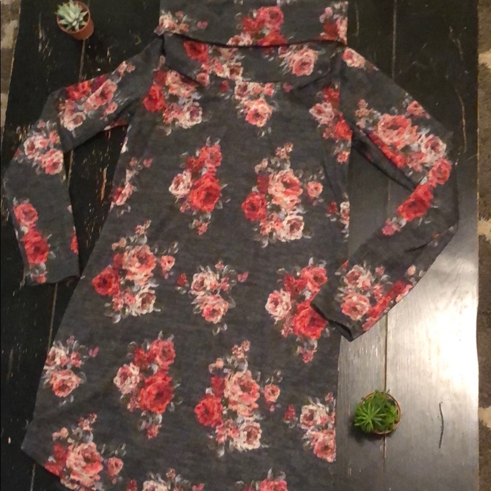Gray floral turtleneck dress